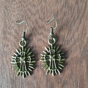 Bronze-Tone Cross Earrings